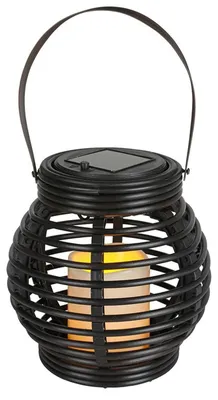 Image de BURI Lanterne solaire de jardin aspect rotin Bougie vacillante Lampe de jardin Décoration solaire