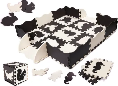 Obrázok produktu pre KIK KX6270 Penová puzzle podložka / ohrádka pre deti 25 dielikov Čiernobiela