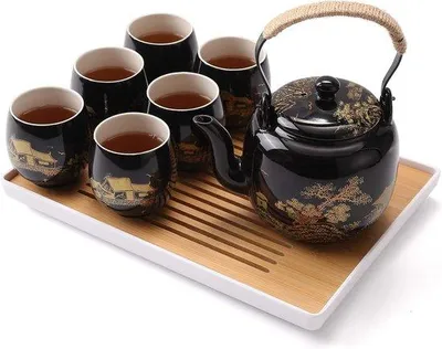 Produktbild von Famanu Teeset Zarte Porzellan-Teeset mit 1 Teekanne, 6 Teetassen und 1 Teetablett