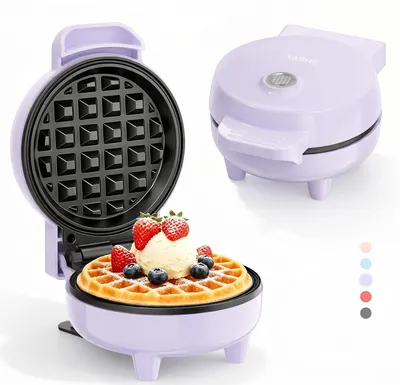Image de YASHE Mini gaufrier ABW59C, 550 W, plaque 10 cm, antiadhésif, violet