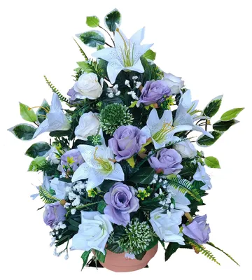 Kunstblumenarrangement, weiß, 50x60x25 cm, wetterfest
