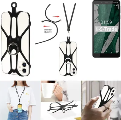 Produktbild von K-S-Trade 3in1 Handykette Handyband Handykordel Halsband Smartphone-Ring Handy-Ring kompatibel mit Nokia 1 Plus Fingerhalterung Handyring