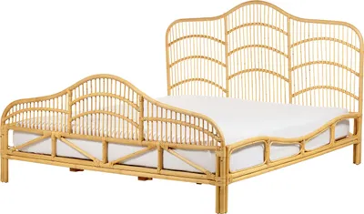 Produktbild von BELIANI Bett Hellbraun Rattan und Mahagoniholz mit Lattenrost 180 x 200 cm Hohes Kopf- und Fußteil Boho Doppelbett Schlafzimmer Ausstattung Möbel