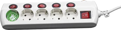 Zdjęcie produktu dla Listwa zasilająca z 5 gniazdami, każde z indywidualnym wyłącznikiem - listwa krawędziowa 16A - 250V z zabezpieczeniem przeciwprzepięciowym