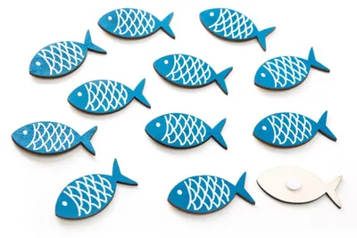 Produktbild von 12 Stück kleine Holz-FISCHE STREU-Deko mit Klebepunkt, Größe: 5 x 2,7 cm als maritime Tisch-Dekoration zum Streuen, kleben und basteln … Tisch-Streu Streuteile Zierdeko Zierstreu Mini-Teile12 Stück
