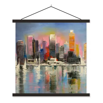 Produktbild von MuchoWow® Textilposter Gemälde - Öl - Skyline - Wasser 90x90 cm mit schwarzem Rahmen - Magnetisches