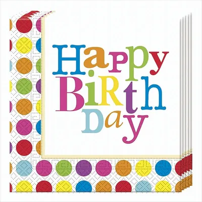 Produktbild von Happy Birthday gepunktet 2-lagige Papierservietten 33x33cm
