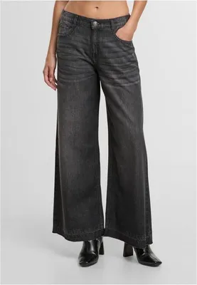 Produktbild von Damenhose Urban Classics, weit geschnitten, Jeansstoff, schwarz, gewaschen - 33 (Weite)