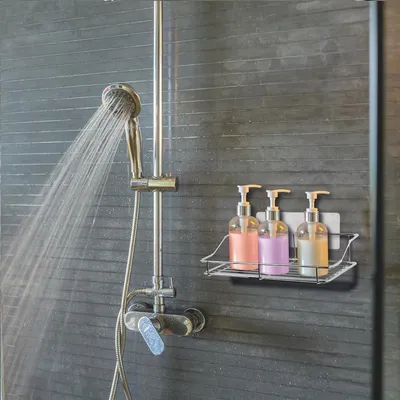 Image de Jumada – Étagères de douche adhésives – Lot de 2 | Étagères de salle de bain suspendues – Sans perçage ni vis – Acier inoxydable