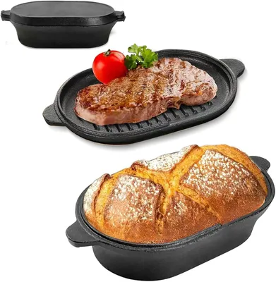 Produktbild von Gusseisenpfanne und Dutch Oven 28 cm, für Brot backen, oval mit Deckel, ofenfest