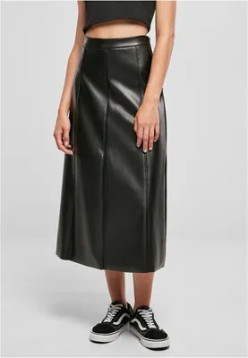 Produktbild von Urban Classics - Damen Synthetic Leder Midi Rock BLACK XS