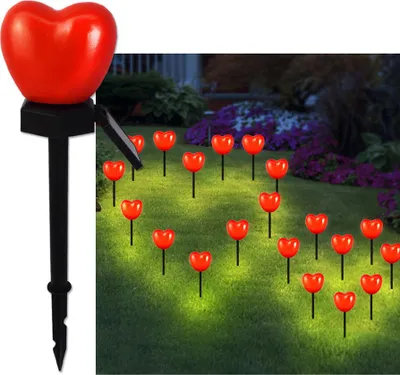 Imagen del producto de Lámpara solar para jardín, resistente al agua, con forma de corazón rojo, ideal para iluminar caminos y jardines, perfecta para la decoración de césped
