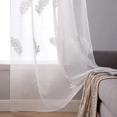 Transparente Gardinen mit Blumenstickerei, Ösen, 145x140 cm, 2 Stück