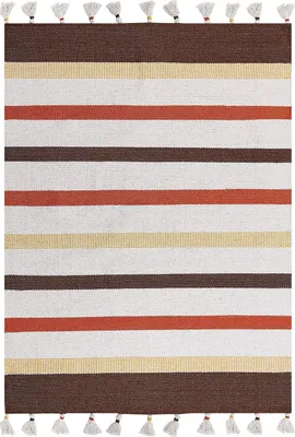 Zdjęcie produktu dla BELIANI Dywan brąz z beżem 140 x 200 cm bawełniany ręcznie tkany krótkowłosy salon sypialnia