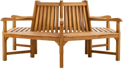 Produktbild von CLP Baumbank Sonja rund aus Teakholz wetterfest mit Armlehnen und Rückenlehne teak Größe 200 cm