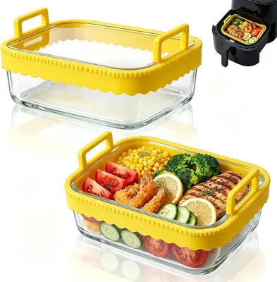 Produktbild von Auflaufformen 2 Stück, Borosilikatglas, mit Silikongriffen, für Heißluftfritteuse