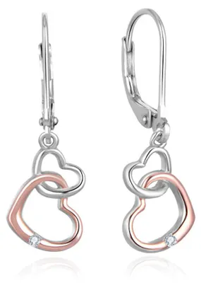 Image de Boucles d'oreilles bicolores romantiques en argent avec des cœurs AGUC2608