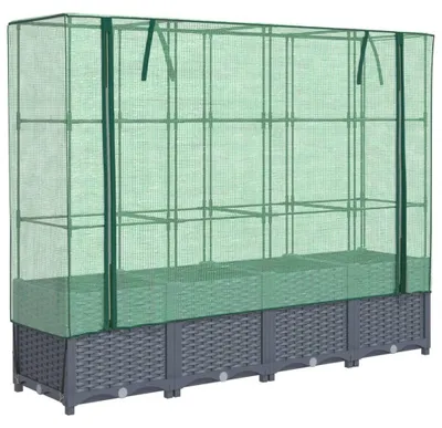 Produktbild von vidaXL Hochbeet mit Gewächshausabdeckung Rattanoptik 160x40x138 cm