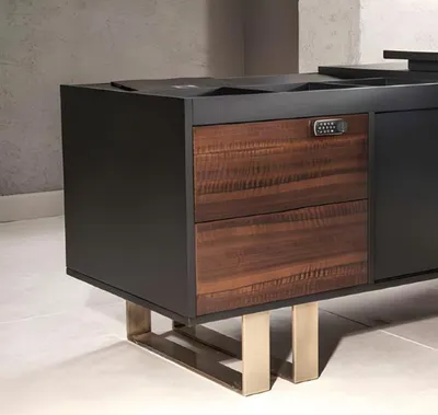 Produktbild von Schreibtisch Bürotisch Braun Edelstahl Büroeinrichtung Büro Holz Modern Tisch
