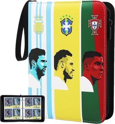 Produktbild von Fussball Sammelkarten Album mit 4 Taschen 50 Hüllen, Fußball Karten Sammelalbum für 400 Karten, Reißverschluss Tragegriff, Sammelmappe Sammelheft