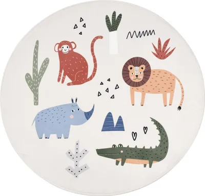 Produktbild von Primaflor Kinderteppich SAVANNE - Löwe - Rund - 100cm - Spielteppich für Mädchen & Jungs - Krabbelmatte für Babys