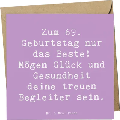 Produktbild von Mr. & Mrs. Panda Klappkarte Spruch 69. Geburtstag Glück - Lavendeltraum - Geschenk, anlasskarte, Happy Birthday, Liebe, Glückwunschkarte, faltkarte, Grußkarte, Alter
