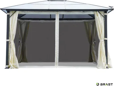 Produktbild von Alu Pavillon PREMIUM mit festem Dach 3x4m beige