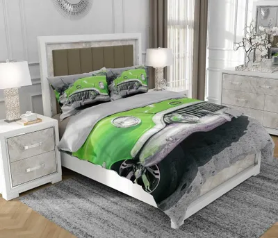Immagine prodotto di Biancheria da letto 140x200 cm + 2x70x80 cm, set 3 pezzi, 100% cotone, cerniera, auto, Verde - SOVIO | So.0004