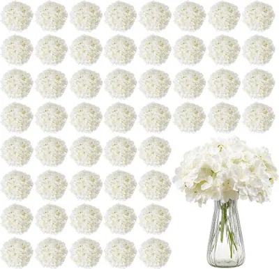 Immagine prodotto di 65x Ortensie artificiali di seta 250 mm - Bouquet di fiori artificiali bianchi - Fiori artificiali decorativi - Fiori di seta di alta qualità