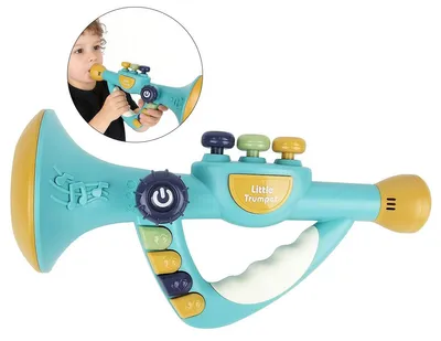 Produktbild von Kinder Musikinstrument Trompete Spielzeug, Musikspielzeug für 1-3 Jahre, Baby Lernspielzeug mit Licht & Sound, 12 Modi, Geschenk für Jungen & Mädchen
