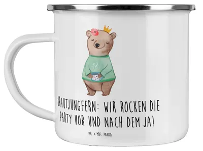 Produktbild von Mr. & Mrs. Panda Teetasse Brautjungfern Party - Weiß - Geschenk, Pott, Geschenke, Liebe, Freundinnen, Emaille Tasse, Heiraten, Dankbarkeit, Teebecher, Outdoor Becher