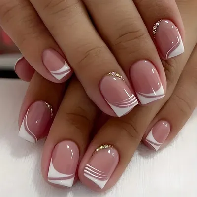 Produktbild von GKA Künstliche Fingernägel 24p G28 klar weiß Glitter Muster zum Aufkleben press on Nails Klebepads mit Kleber und Nagelfeile Nägel Kunstnägel Express