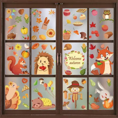 Produktbild von Fensterbilder 9 Blätter Erntedankfest Herbst Dekoration Selbstklebend PVC