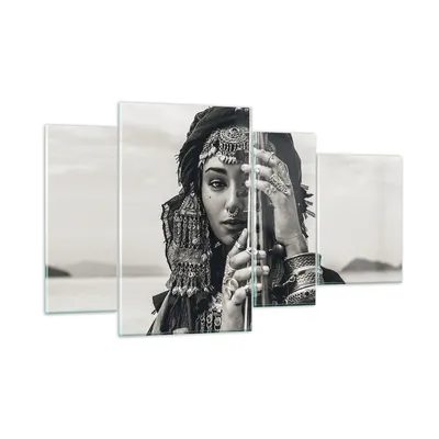 Produktbild von Bilder auf glas - 4 Teile - Frau ethnisch Schmuck - 120x70cm - Glasbilder - Wandbilder - Bilder - zum Aufhängen bereit - Wanddekoration aus Glas - Glas Bilder - Wandbild auf Glas - GDL120x70-5027