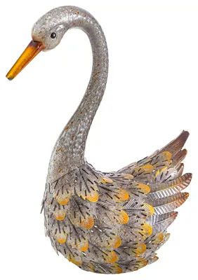 Produktbild von Dehner Dekofigur Schwan, handgefertigte Gartenfigur, frostbeständig, 15.5 x 41 x 33 cm, Eisen, grau /gelb