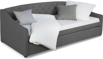 Image de Lit rembourré 90x200 Gris Tiroir de Lit de Jour Canapé Lit D'invité Extensible
