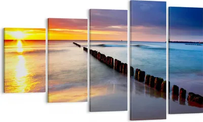 Produktbild von Bild auf Leinwand - Leinwandbild - Meer Küste Strand Sonnenaufgang - 100x60cm - Wand Bild - Wanddeko - Leinwanddruck - Bilder - Kunstdruck - Leinwand bilder - Wandkunst - EG100x60-2781