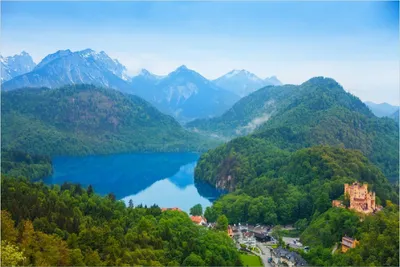 Produktbild von Wallario Poster - Schloss Hohenschwangau neben dem Alpsee, Kunstdruck Größe: 100 x 150 cm