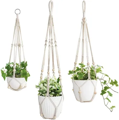 Image de Suspension en macramé pour plantes d'intérieur – À suspendre – Lot de 3