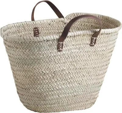 Produktbild von Naturaler Palmkorb + Ledergriffe 65cm