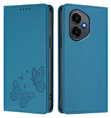 Image de Étui en cuir pour Honor 400, motif papillon, étui portefeuille à rabat avec support, bleu