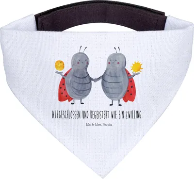 Produktbild von Mr. & Mrs. Panda Bandana Sternzeichen Zwilling - Weiß - Geschenk, Zwillinge, Zwillingsschwester, Hunde Hals Tuch, Dreieckstuch, Hundehalstuch, Halstuch Hund, Marienkäfer