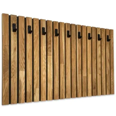 Produktbild von Kleiderhaken Holz Eiche Schwarz – Wandgarderobe Paneel 100x60 cm, Garderobenhaken, Flurgarderobe, Wandhaken, Garderobe Flur, Garderobe Holz