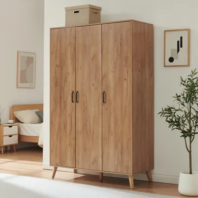 Produktbild von Kleiderschrank 'Norg' 191 x 120 x 52 cm mit 3 Türen 1 Kleiderstange und 4 Fächern Eicheoptik