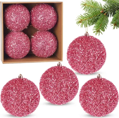 Produktbild von BRUBAKER Glitzer Weihnachtskugeln - 4er Set große Glitter Baumkugeln - 10 cm Christbaumkugeln Bruchsicher - Kunststoff Christbaumschmuck, Rosa