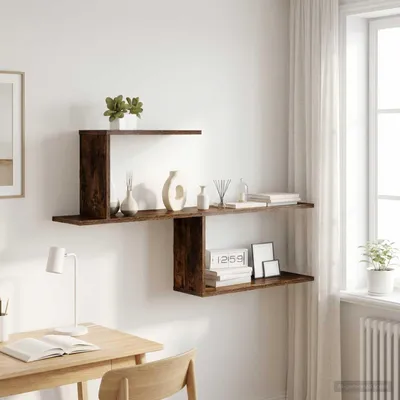 Imagen del producto de Maison Exclusive - Estantería de pared en roble ahumado, 122 x 18 x 60 cm, material de madera