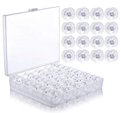50 Nähmaschinenspulen, transparent, Kunststoff, mit Aufbewahrungsbox
