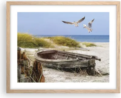Produktbild von Gerahmtes Poster - Rahmen in heller Eiche - Strand Möwen £ódŸ - 50x40 cm - Wand Bild - Wanddeko - Wandbilder - Wandposter - Bilderrahmen - Bilder - Kunstdruck - Wandbild - P2NAA50x40-4170