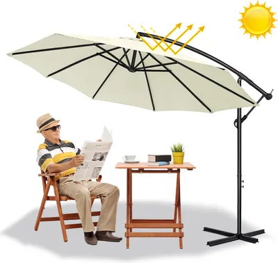 Produktbild von Sessamen-LP Alu Sonnenschirm Ampelschirm Ø350 cm mit Kurbelvorrichtung Gartenschirm Balkonschirm ,UV-Schutz 40+，Beige