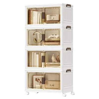 Produktbild von SONGMICS Organizer auf Rollen, 4 Ebenen, Boxen mit Deckel, aus Kunststoff, stapelbar, 220 L, weiß